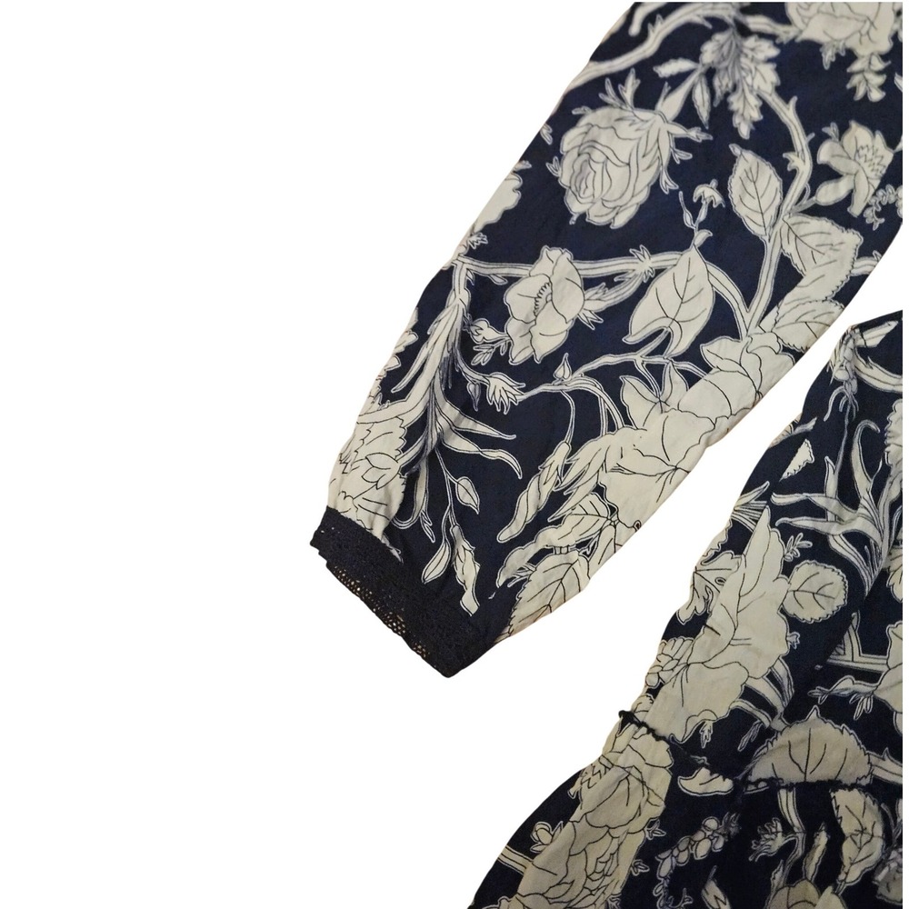 Time and Tru Womens XL 16-18 Navy White Floral Tiered Long Sleeve Mini Dress NWT - Picture 2 of 7